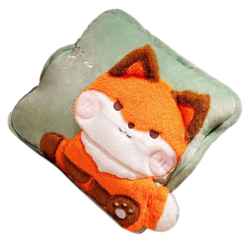 Travel Blanket and Pillow Set Multifunctional Plush Cute Animal Hand Warmer Blanket Pillow for Office Dorm Home Fox