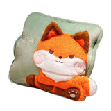 Travel Blanket and Pillow Set Multifunctional Plush Cute Animal Hand Warmer Blanket Pillow for Office Dorm Home Fox - Top-Down View