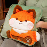 Travel Blanket and Pillow Set Multifunctional Plush Cute Animal Hand Warmer Blanket Pillow for Office Dorm Home Fox - Rear View