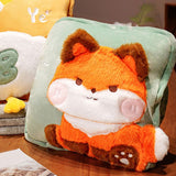 Travel Blanket and Pillow Set Multifunctional Plush Cute Animal Hand Warmer Blanket Pillow for Office Dorm Home Fox - Extra Image