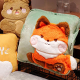 Travel Blanket and Pillow Set Multifunctional Plush Cute Animal Hand Warmer Blanket Pillow for Office Dorm Home Fox - Extra Image