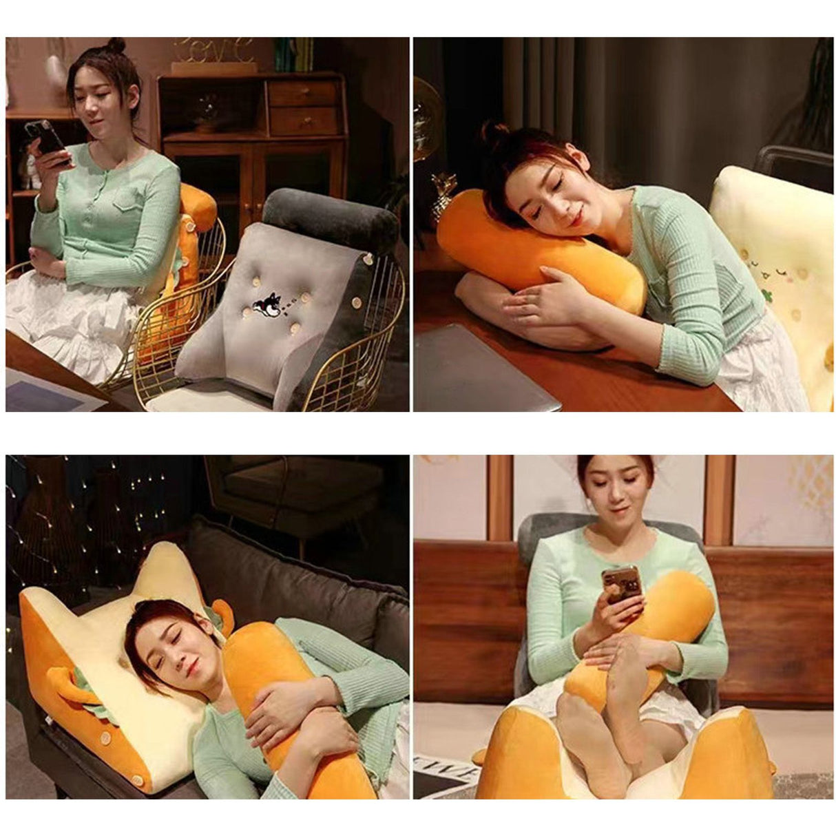 Backrest Pillow Washable Removable Cover Soft Cartoon Animal Back Support Cushion for Office Chair Bedside Carrot