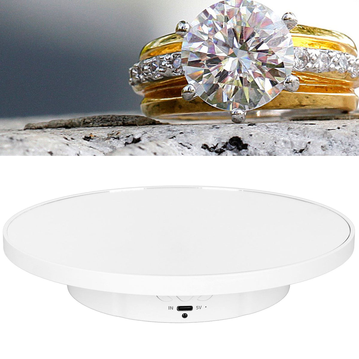 Rotating Display Stand 2 in 1 Automatic 360 Degree Electric Turntable with Remote Control for Photography Product Jewelry White