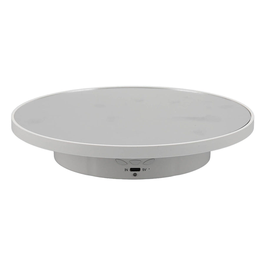Rotating Display Stand Plastic Glass 360 Degree Electric Motorized Turntable with USB Cable for Photography Products Shows Jewelry Watch Cake White