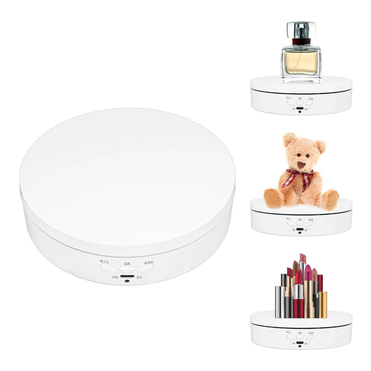 Rotating Display Stand Plastic Glass 360 Degree Electric Motorized Turntable with USB Cable for Photography Products Shows Jewelry Watch Cake White
