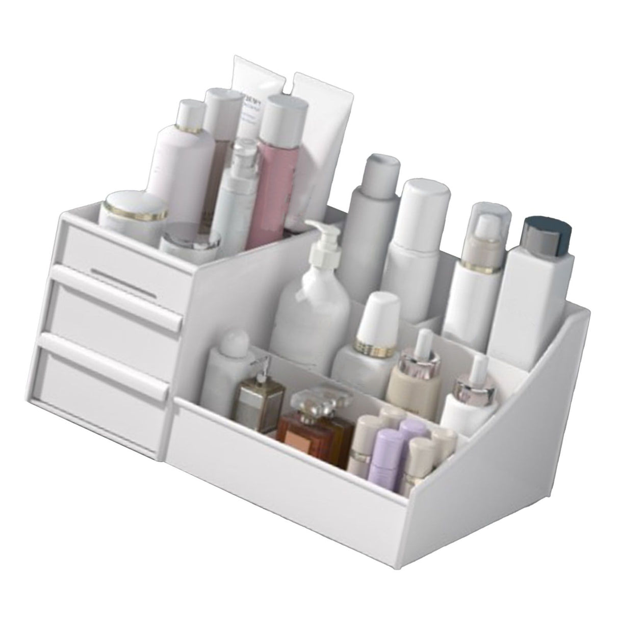 Makeup Organizer for Vanity Large Capacity Cosmetics Storage Box with Drawers for Cosmetics Lipsticks Nail Care Skincare White