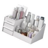Makeup Organizer for Vanity Large Capacity Cosmetics Storage Box with Drawers for Cosmetics Lipsticks Nail Care Skincare White - Front View