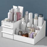 Makeup Organizer for Vanity Large Capacity Cosmetics Storage Box with Drawers for Cosmetics Lipsticks Nail Care Skincare White