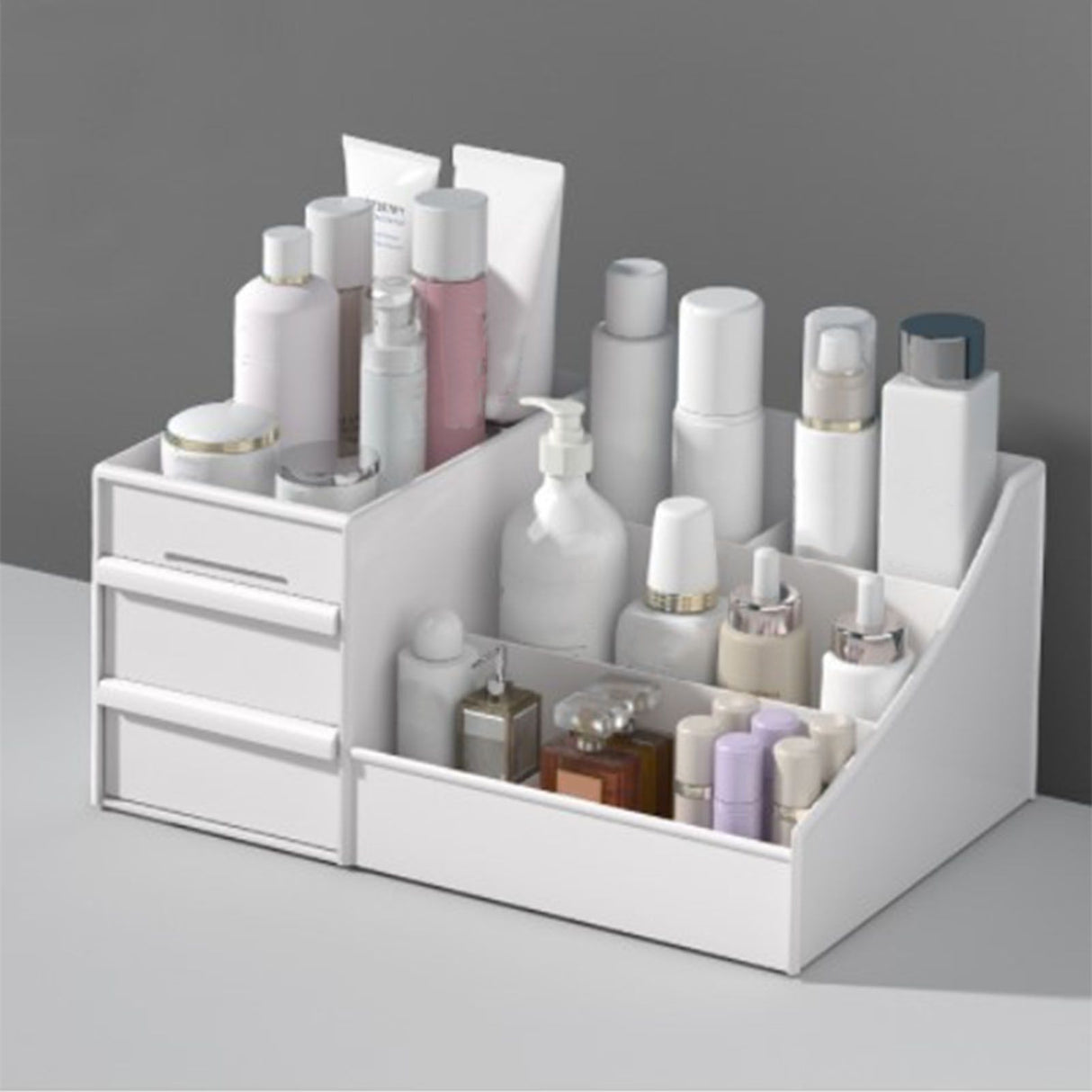 Makeup Organizer for Vanity Large Capacity Cosmetics Storage Box with Drawers for Cosmetics Lipsticks Nail Care Skincare White