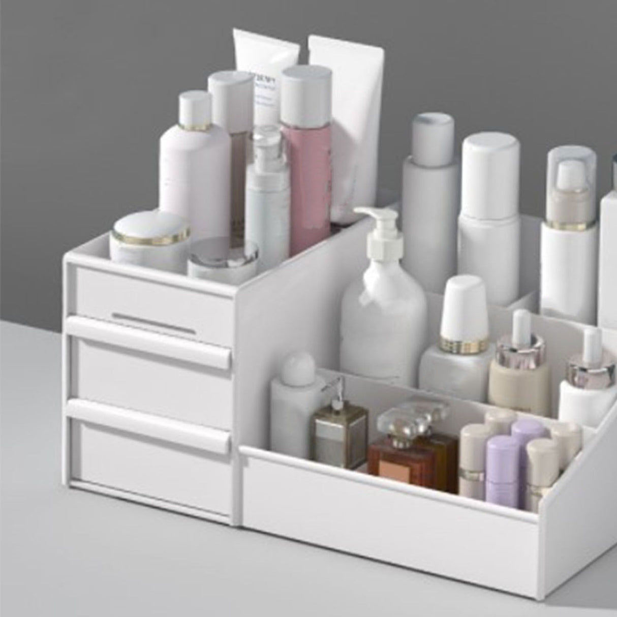 Makeup Organizer for Vanity Large Capacity Cosmetics Storage Box with Drawers for Cosmetics Lipsticks Nail Care Skincare White