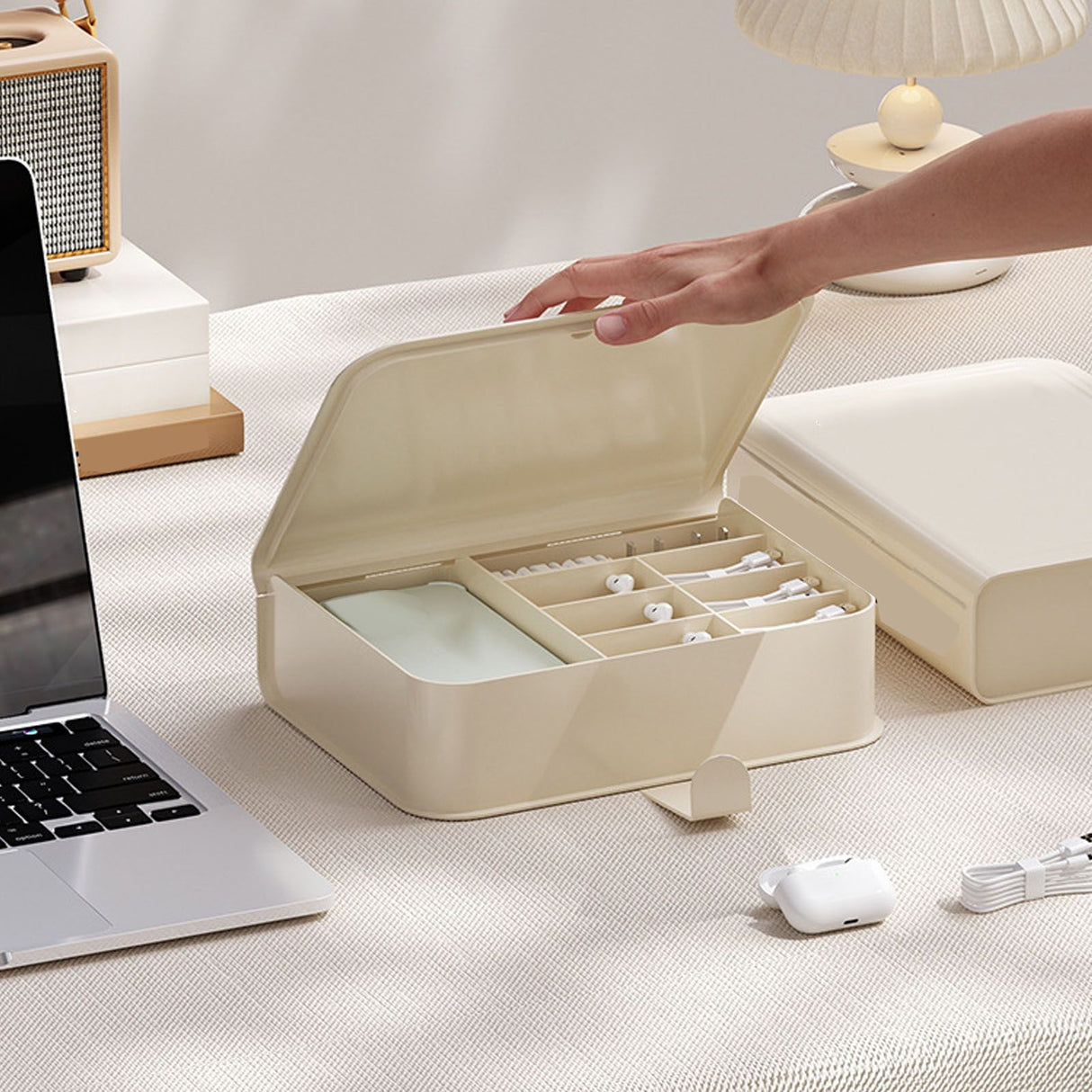 Desktop Storage Box Multi Compartments Plastic Simple Data Cable Organizer Box for Charger Earphones Phone Case Film