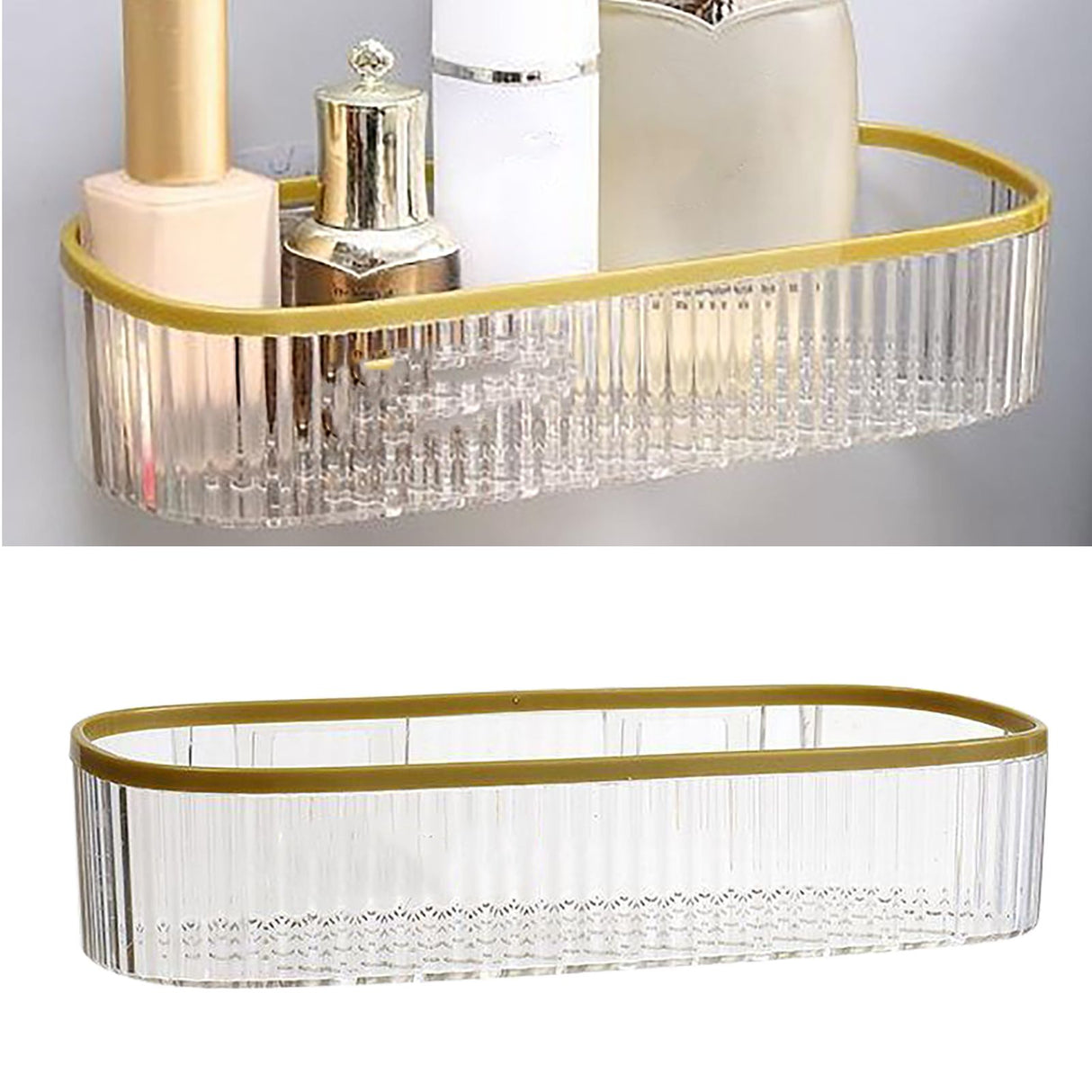 Plastic Wall Mount Organizer Punch Free Transparent White Adhesive Clear Organizer for Bathroom Kitchen Living Room