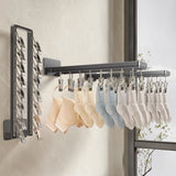 Socks Hanger Wall Mounted Foldable Windproof Zinc Alloy Clip Drying Rack for Underwear Towel 16 Clips (43.3cm/17in)