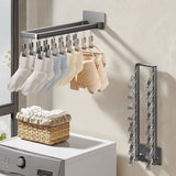 Socks Hanger Wall Mounted Foldable Windproof Zinc Alloy Clip Drying Rack for Underwear Towel 16 Clips (43.3cm/17in) - Front View