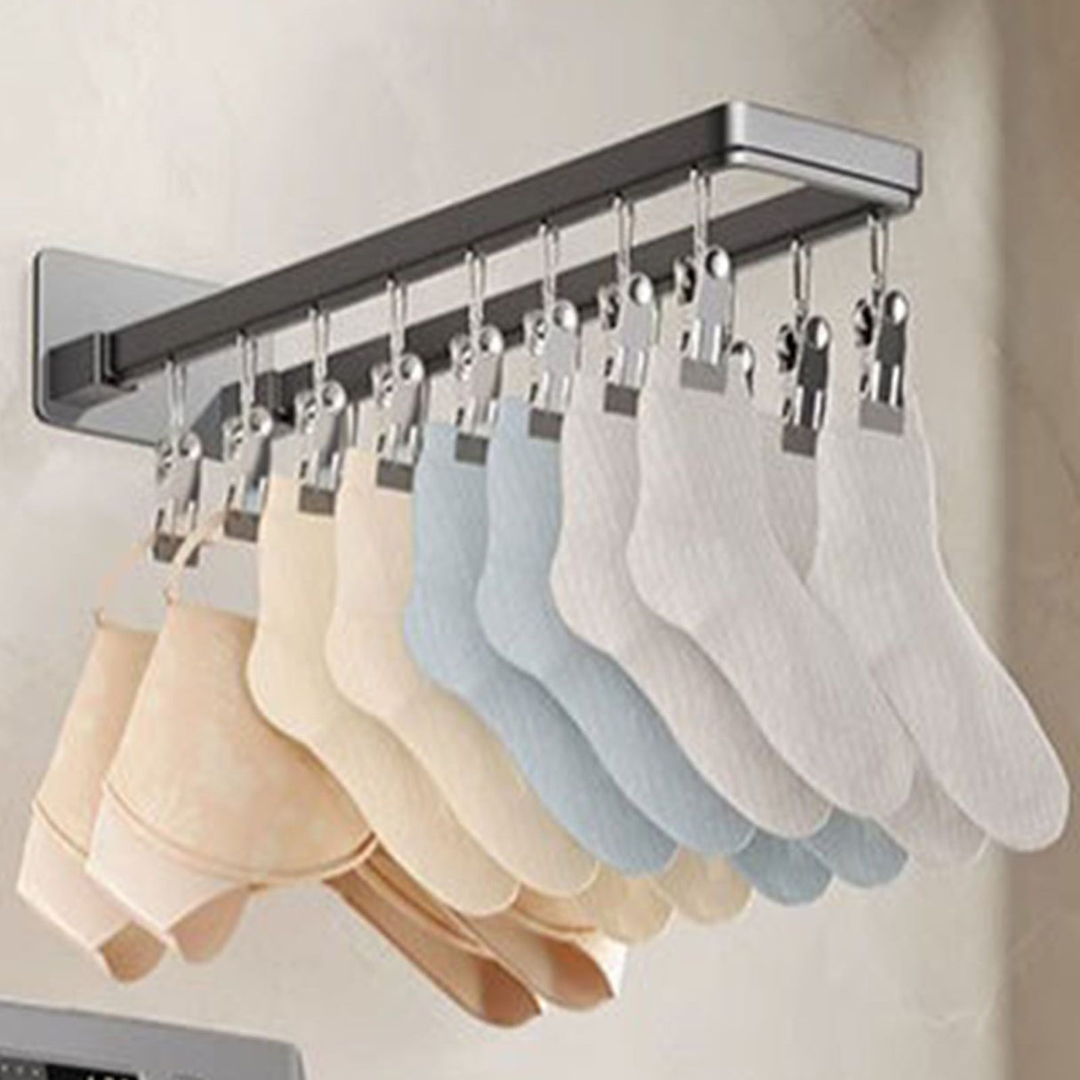 Socks Hanger Wall Mounted Foldable Windproof Zinc Alloy Clip Drying Rack for Underwear Towel 16 Clips (43.3cm/17in)