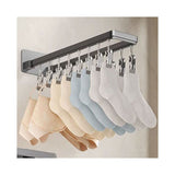 Socks Hanger Wall Mounted Foldable Windproof Zinc Alloy Clip Drying Rack for Underwear Towel 16 Clips (43.3cm/17in)