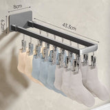 Socks Hanger Wall Mounted Foldable Windproof Zinc Alloy Clip Drying Rack for Underwear Towel 16 Clips (43.3cm/17in)
