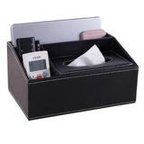 Multifunction Tissue Box Black Multiple Compartments Durable PU Leather Rectangular Tissue Box Cover for House Office
