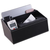 Multifunction Tissue Box Black Multiple Compartments Durable PU Leather Rectangular Tissue Box Cover for House Office