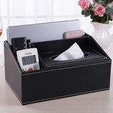 Multifunction Tissue Box Black Multiple Compartments Durable PU Leather Rectangular Tissue Box Cover for House Office - Rear View