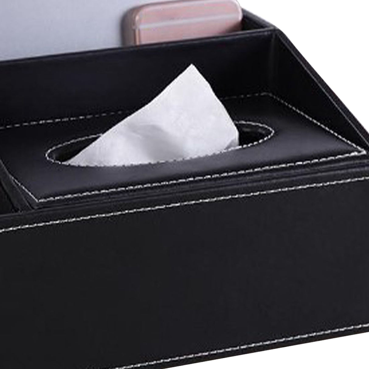 Multifunction Tissue Box Black Multiple Compartments Durable PU Leather Rectangular Tissue Box Cover for House Office