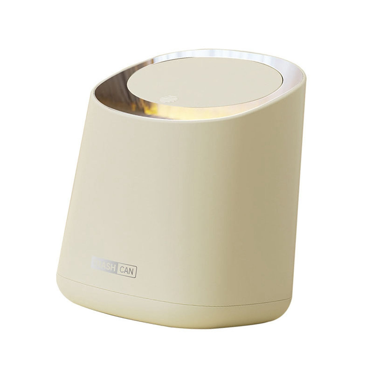 Mini Countertop Garbage Can Small Plastic Countertop Wastebasket Waste Can with Press Type Lid for Bathroom Bedroom Living Room Dressing Table Cream White