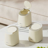 Mini Countertop Garbage Can Small Plastic Countertop Wastebasket Waste Can with Press Type Lid for Bathroom Bedroom Living Room Dressing Table Cream White - 45-Degree Angle