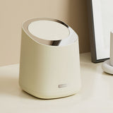 Mini Countertop Garbage Can Small Plastic Countertop Wastebasket Waste Can with Press Type Lid for Bathroom Bedroom Living Room Dressing Table Cream White