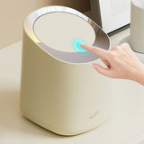 Mini Countertop Garbage Can Small Plastic Countertop Wastebasket Waste Can with Press Type Lid for Bathroom Bedroom Living Room Dressing Table Cream White