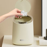 Mini Countertop Garbage Can Small Plastic Countertop Wastebasket Waste Can with Press Type Lid for Bathroom Bedroom Living Room Dressing Table Cream White - Extra Image