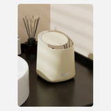 Mini Countertop Garbage Can Small Plastic Countertop Wastebasket Waste Can with Press Type Lid for Bathroom Bedroom Living Room Dressing Table Cream White