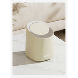 Mini Countertop Garbage Can Small Plastic Countertop Wastebasket Waste Can with Press Type Lid for Bathroom Bedroom Living Room Dressing Table Cream White