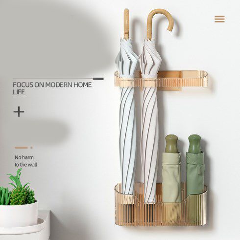 Umbrella Stand Holder Wall Mounted Space Saving Umbrella Storage Drain Rack for Home Use Amber