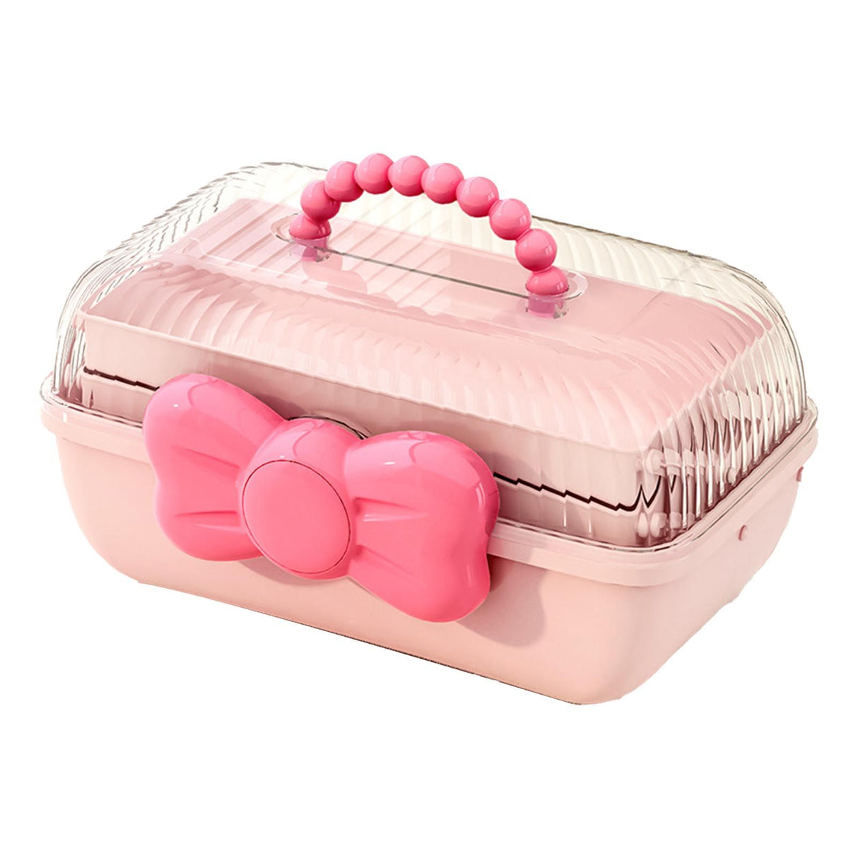 3 Tiers Desktop Storage Box Clear Cover Large Capacity Multi Grids Desk Organization Container for Kids Toys Pink