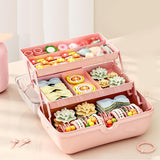 3 Tiers Desktop Storage Box Clear Cover Large Capacity Multi Grids Desk Organization Container for Kids Toys Pink