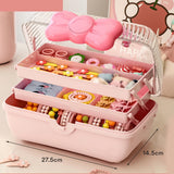 3 Tiers Desktop Storage Box Clear Cover Large Capacity Multi Grids Desk Organization Container for Kids Toys Pink - Extra Image