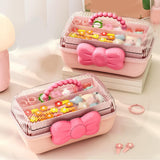 3 Tiers Desktop Storage Box Clear Cover Large Capacity Multi Grids Desk Organization Container for Kids Toys Pink