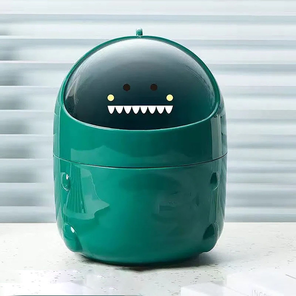 Desktop Trash Can Plastic with Lid Mini Small Cute Shaped for Dining Table Desk Home Office Easy Storage S Green