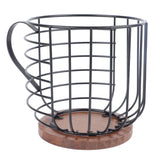 Coffee Capsule Storage Basket Cup Shape Black Iron and Pine Coffee Pod Holder for Coffee Bar Counter - Front View