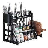 Kitchen Storage Rack Moveable Corner Shelf Spice Rack Double Layers Multifunctional Knife Stand Black