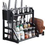Kitchen Storage Rack Moveable Corner Shelf Spice Rack Double Layers Multifunctional Knife Stand Black