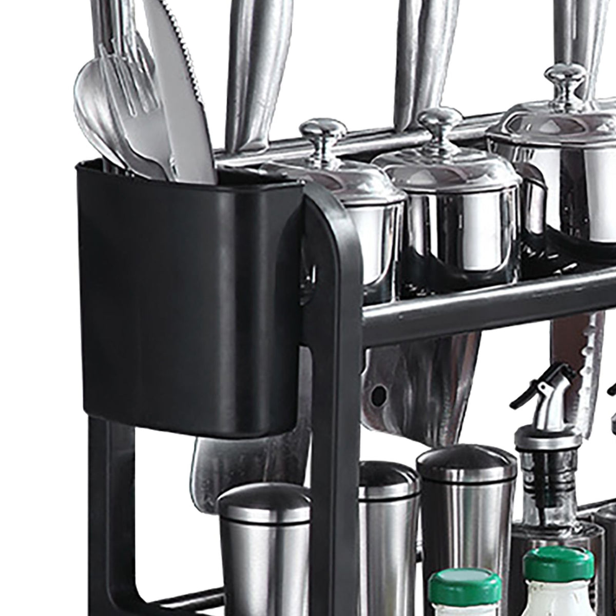 Kitchen Storage Rack Moveable Corner Shelf Spice Rack Double Layers Multifunctional Knife Stand Black