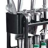 Kitchen Storage Rack Moveable Corner Shelf Spice Rack Double Layers Multifunctional Knife Stand Black