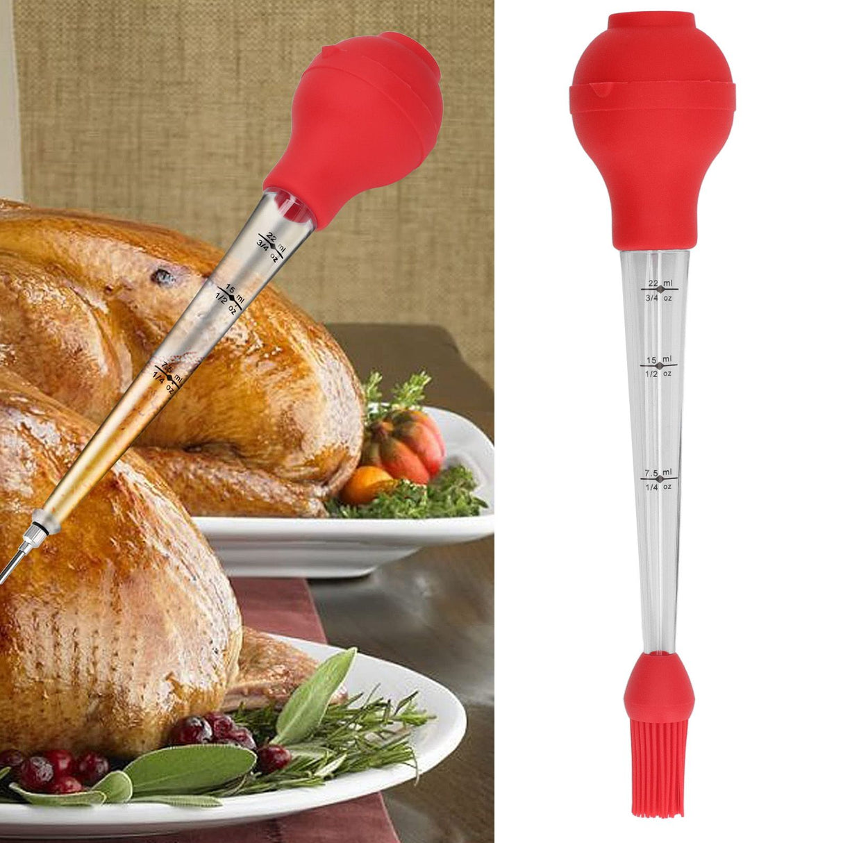 Turkey Baster Needle with Sauce Brush Barbecue Oil Drip Seasoning Tube Tools Sauce Needle Red