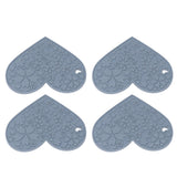 4PCS Silicone Placemats Heart Shaped Non Slip Waterproof Heat Resistant Washable Dinning Table Mat for Pet Feeding Kitchen Sink Grey - Front View