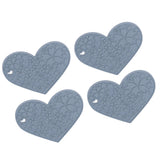 4PCS Silicone Placemats Heart Shaped Non Slip Waterproof Heat Resistant Washable Dinning Table Mat for Pet Feeding Kitchen Sink Grey - Top-Down View