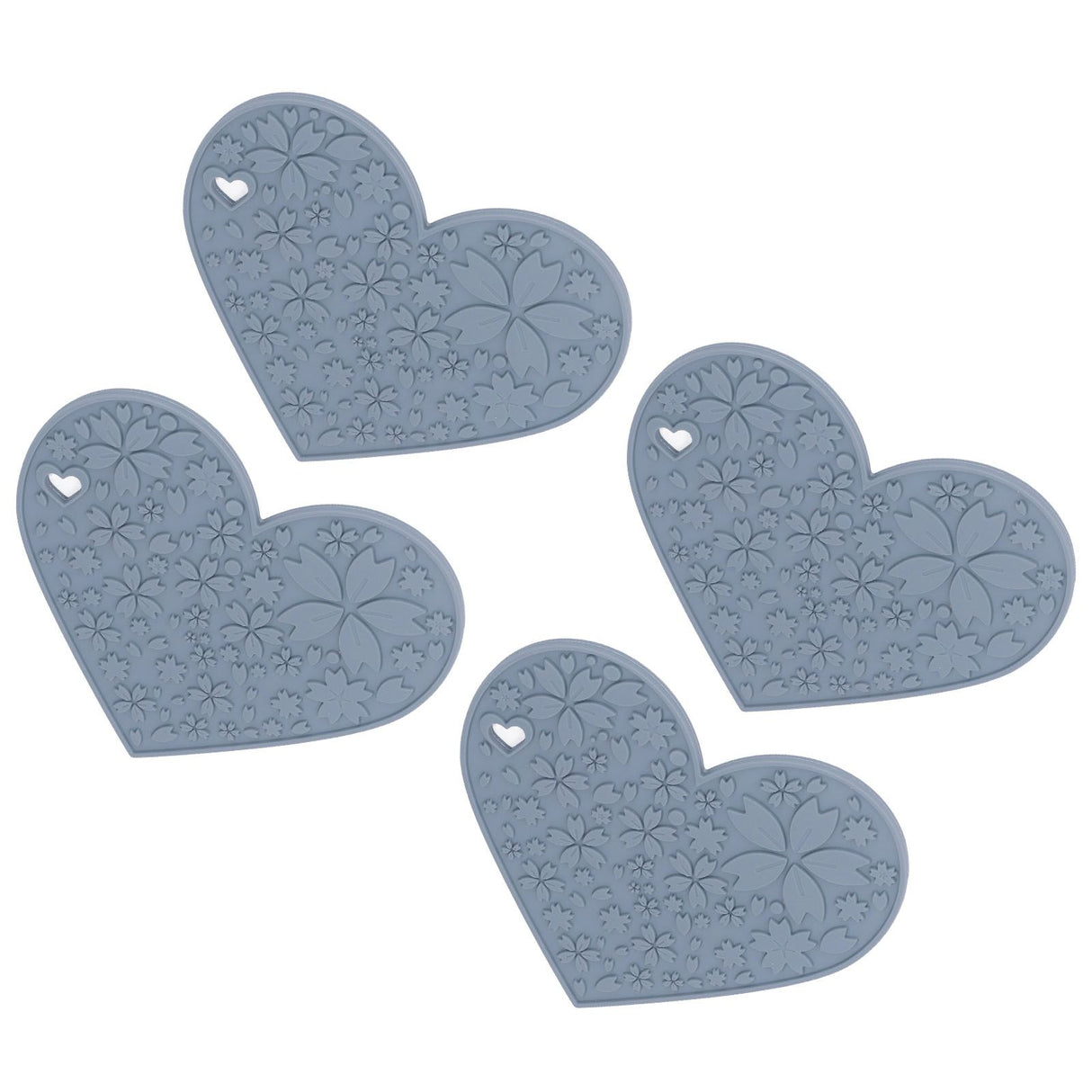 4PCS Silicone Placemats Heart Shaped Non Slip Waterproof Heat Resistant Washable Dinning Table Mat for Pet Feeding Kitchen Sink Grey