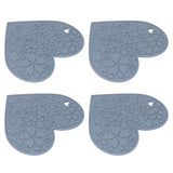 4PCS Silicone Placemats Heart Shaped Non Slip Waterproof Heat Resistant Washable Dinning Table Mat for Pet Feeding Kitchen Sink Grey - Close-Up Angle