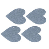 4PCS Silicone Placemats Heart Shaped Non Slip Waterproof Heat Resistant Washable Dinning Table Mat for Pet Feeding Kitchen Sink Grey