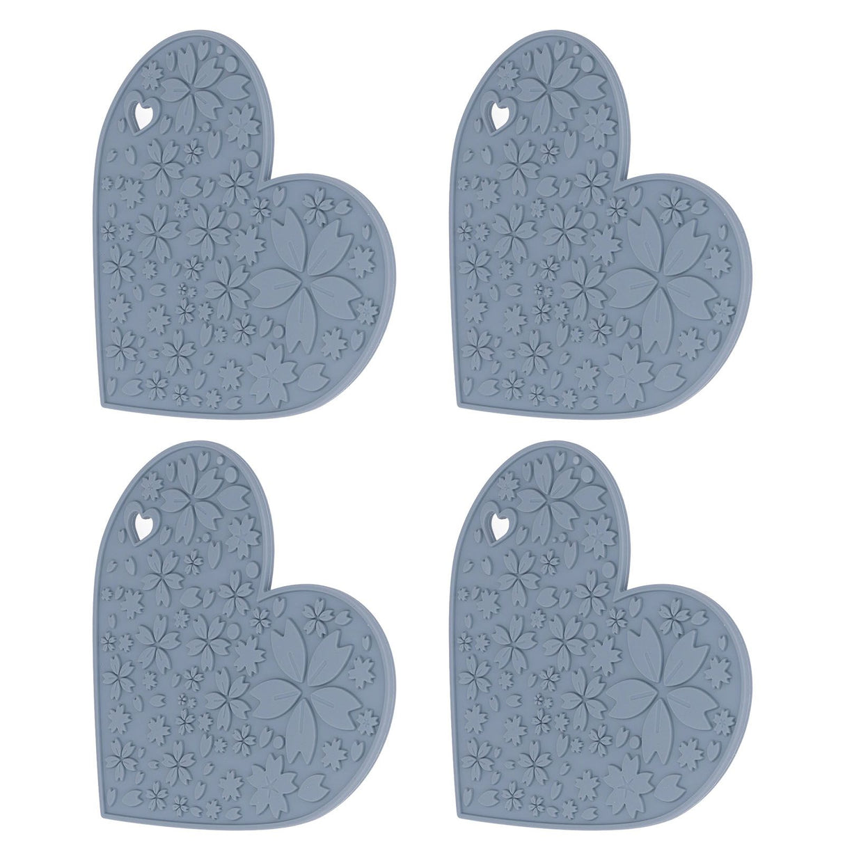 4PCS Silicone Placemats Heart Shaped Non Slip Waterproof Heat Resistant Washable Dinning Table Mat for Pet Feeding Kitchen Sink Grey